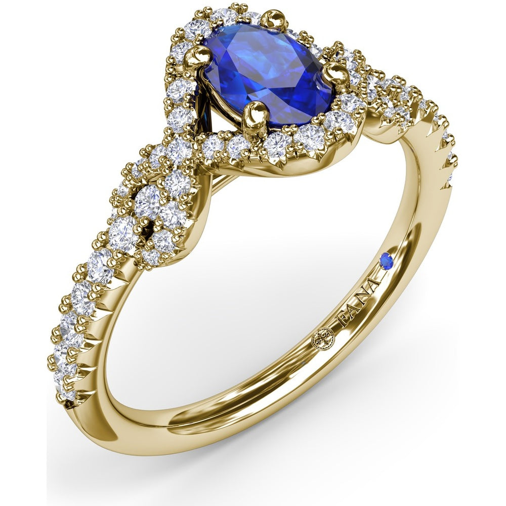 Love Knot Ring with Oval Sapphire and Diamond Halo by Fana - 1.04 Carat Total Gemstone Weight