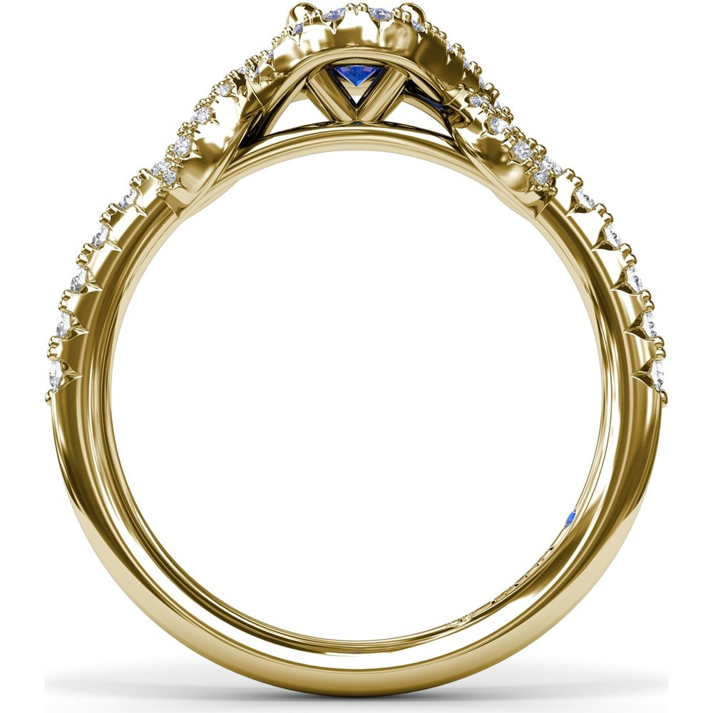 Love Knot Ring with Oval Sapphire and Diamond Halo by Fana - 1.04 Carat Total Gemstone Weight