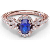 Love Knot Ring with Oval Sapphire and Diamond Halo by Fana - 1.04 Carat Total Gemstone Weight