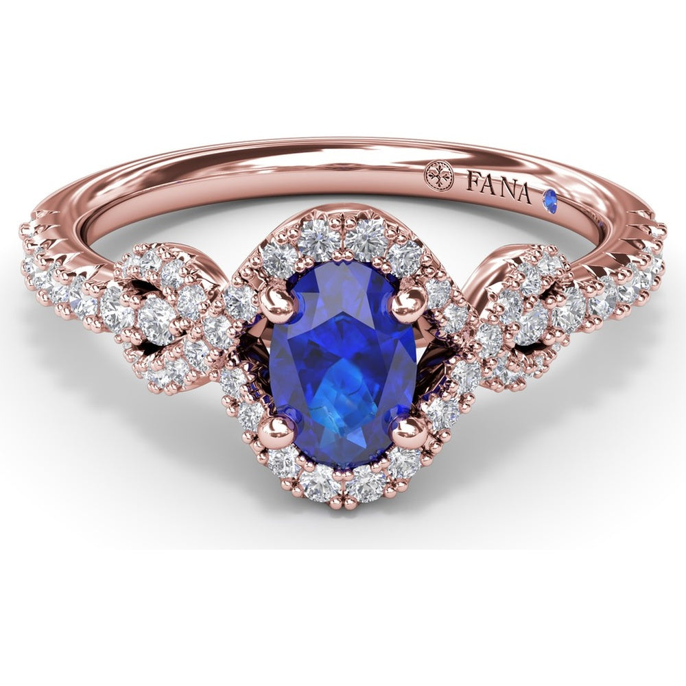 Love Knot Ring with Oval Sapphire and Diamond Halo by Fana - 1.04 Carat Total Gemstone Weight