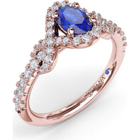 Love Knot Ring with Oval Sapphire and Diamond Halo by Fana - 1.04 Carat Total Gemstone Weight