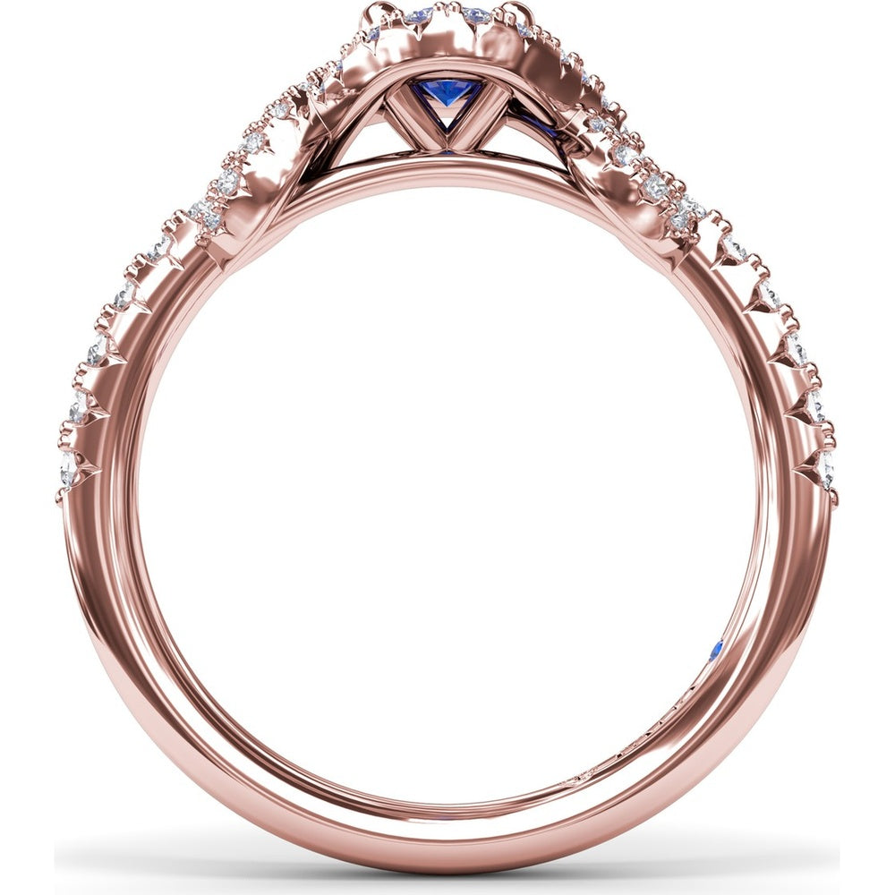 Love Knot Ring with Oval Sapphire and Diamond Halo by Fana - 1.04 Carat Total Gemstone Weight