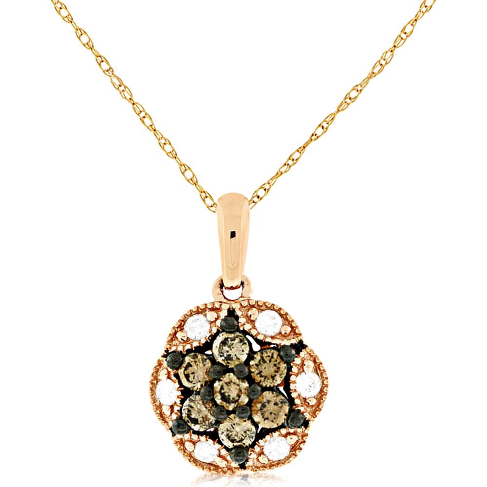 Luxe 14K Rose Gold Diamond & Mocha Diamond Pendant - Timeless Elegance