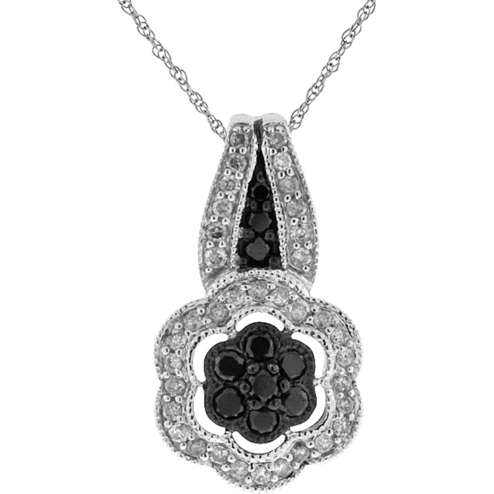 Luxe 14K White Gold Black Diamond & Diamond Necklace - 0.51 Carat Total Diamond Weight