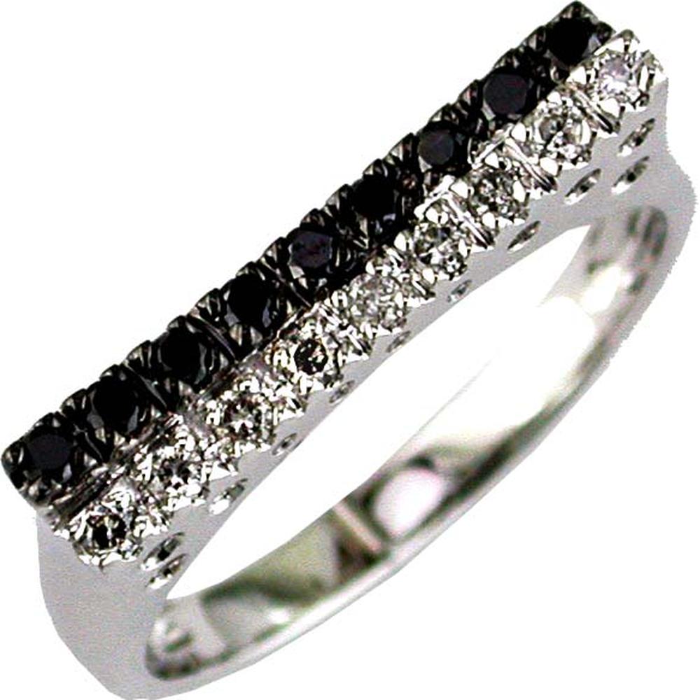 Luxe 14K White Gold Black Diamond & Diamond Ring - 0.16 Carat Total Diamond Weight