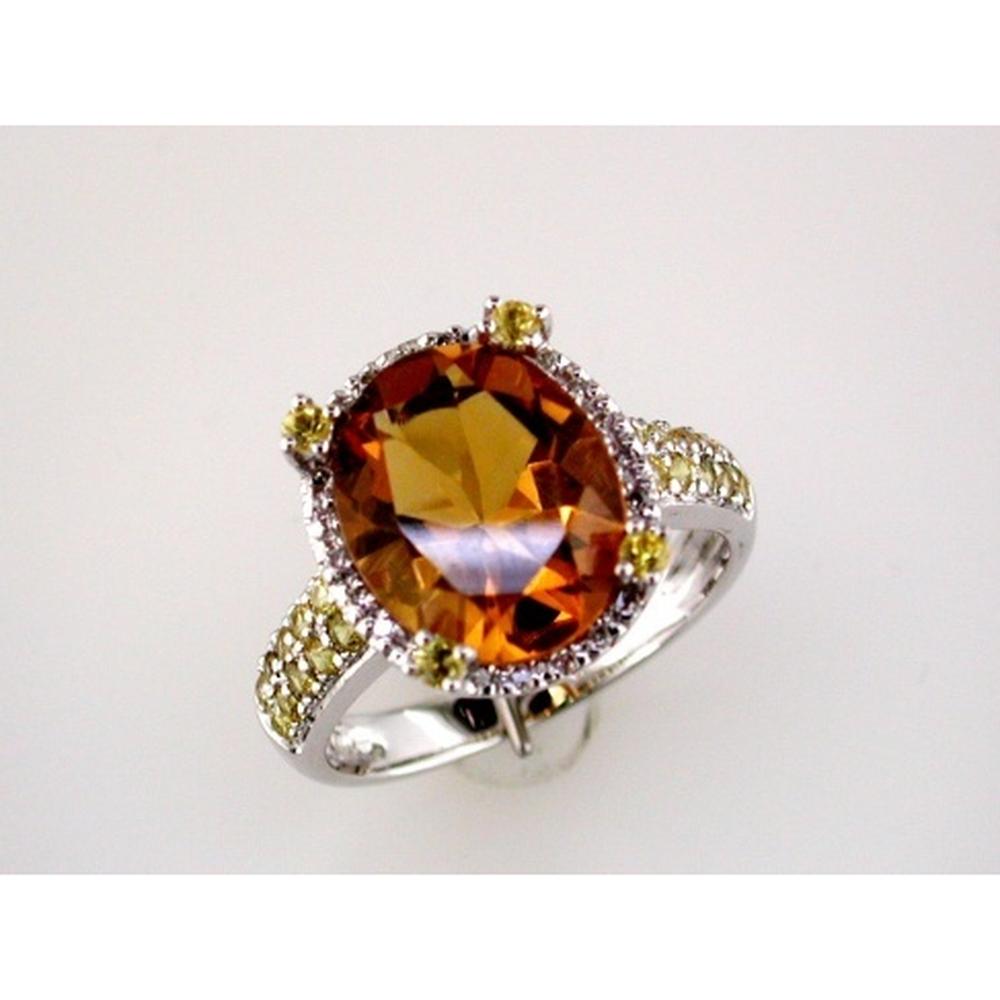 Luxe 14K White Gold Citrine and Yellow Sapphire Ring - 4.00 Carat Center Diamond