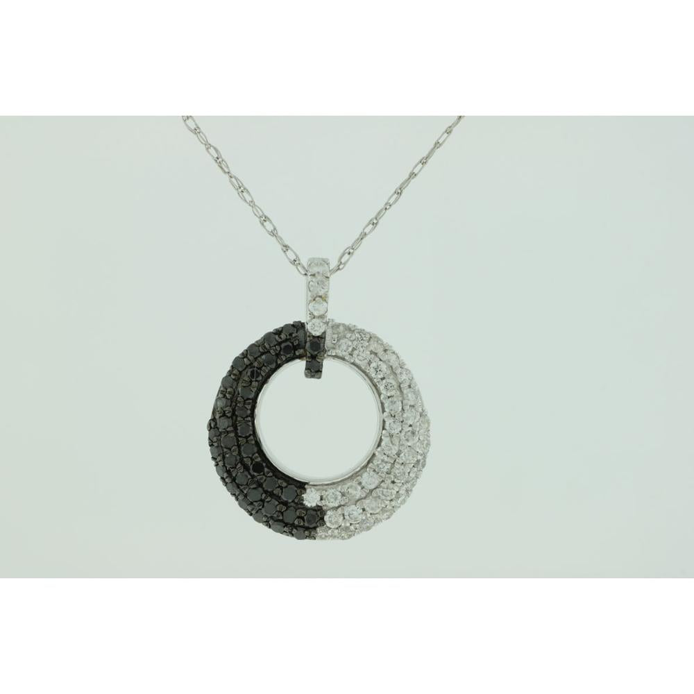 Luxe 14K White Gold Diamond & Black Diamond Pendant - Exquisite Elegance