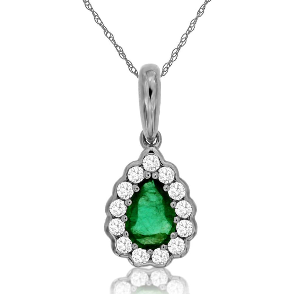 Luxe 14K White Gold Emerald and Diamond Pendant - Regal Pear Brilliance