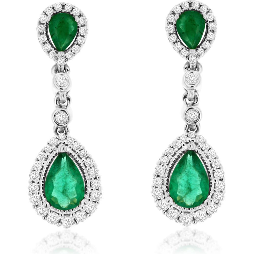 Luxe 14K White Gold Pear-Shaped Emerald and Diamond Earrings