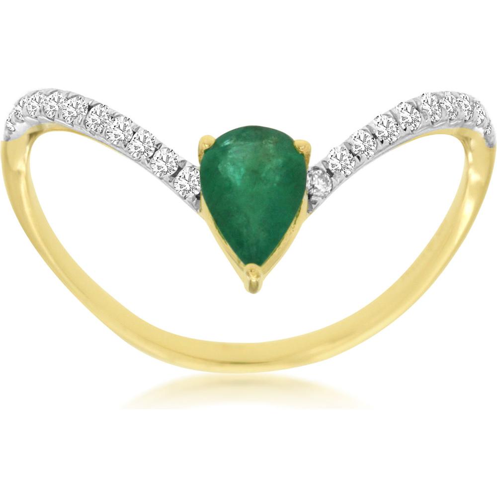 Luxe 14K Yellow Gold Pear-Shaped Emerald and Diamond Ring