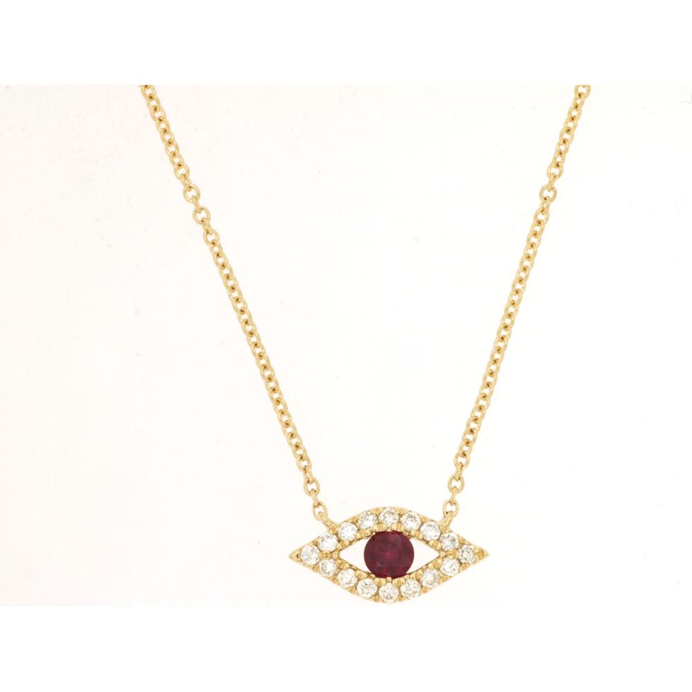 Luxe 14K Yellow Gold Ruby and Diamond Eye Pendant Necklace