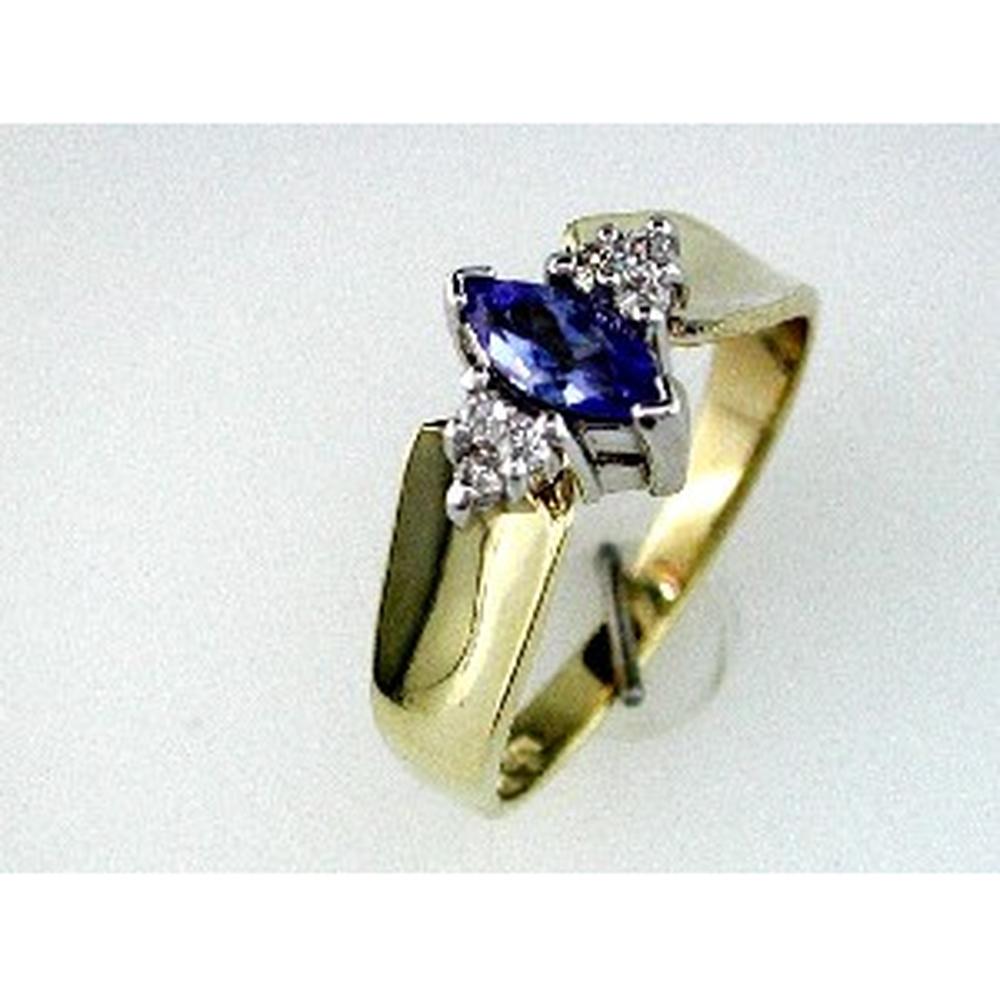 Luxe 14K Yellow Gold Tanzanite & Diamond Marquise Ring - 0.40 Carat Tanzanite, 0.12 Carat Diamonds