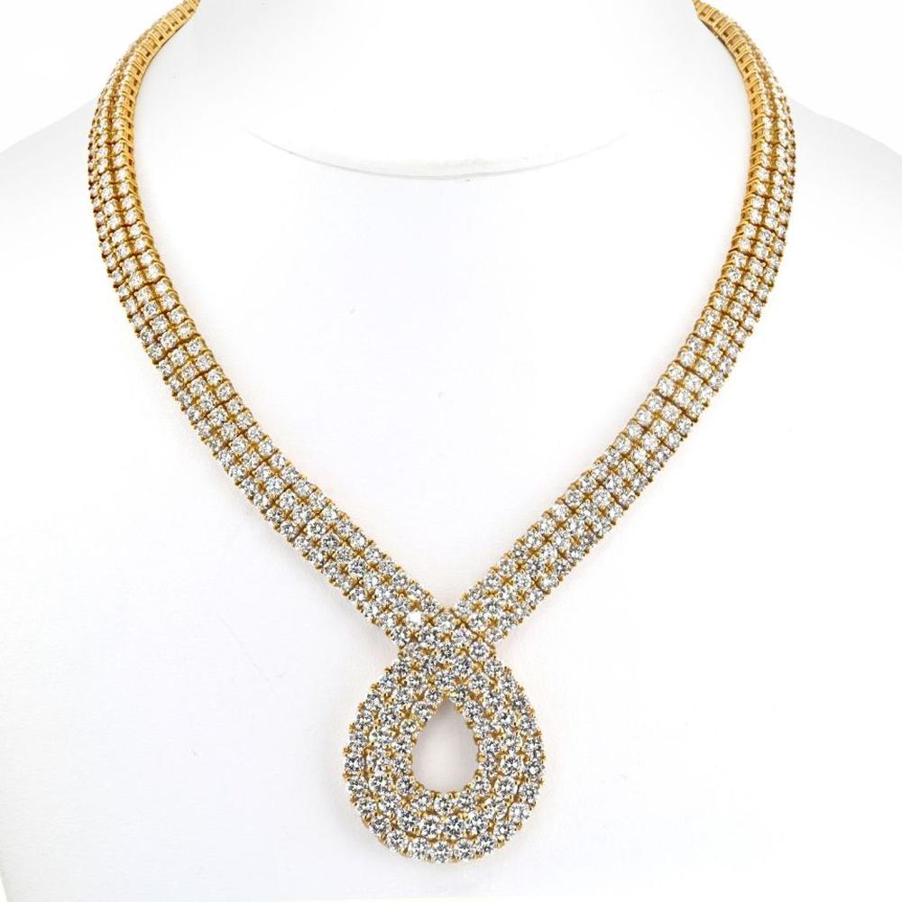 Luxe 18K Yellow Gold Scrolling Diamond Necklace - 48.00 Total Carat Weight Diamonds