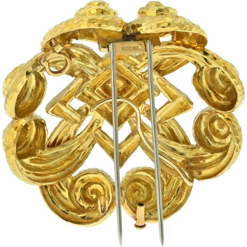 Luxe David Webb Platinum & 18K Yellow Gold Scrolled Hammered Brooch