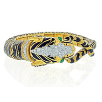 David Webb Luxe Tiger Motif Bracelet with Diamonds and Emeralds in Platinum & 18K Yellow Gold