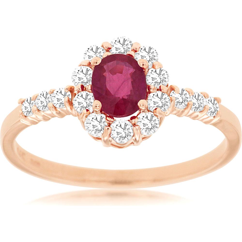 Luxurious 14K Rose Gold Ruby and Diamond Ring