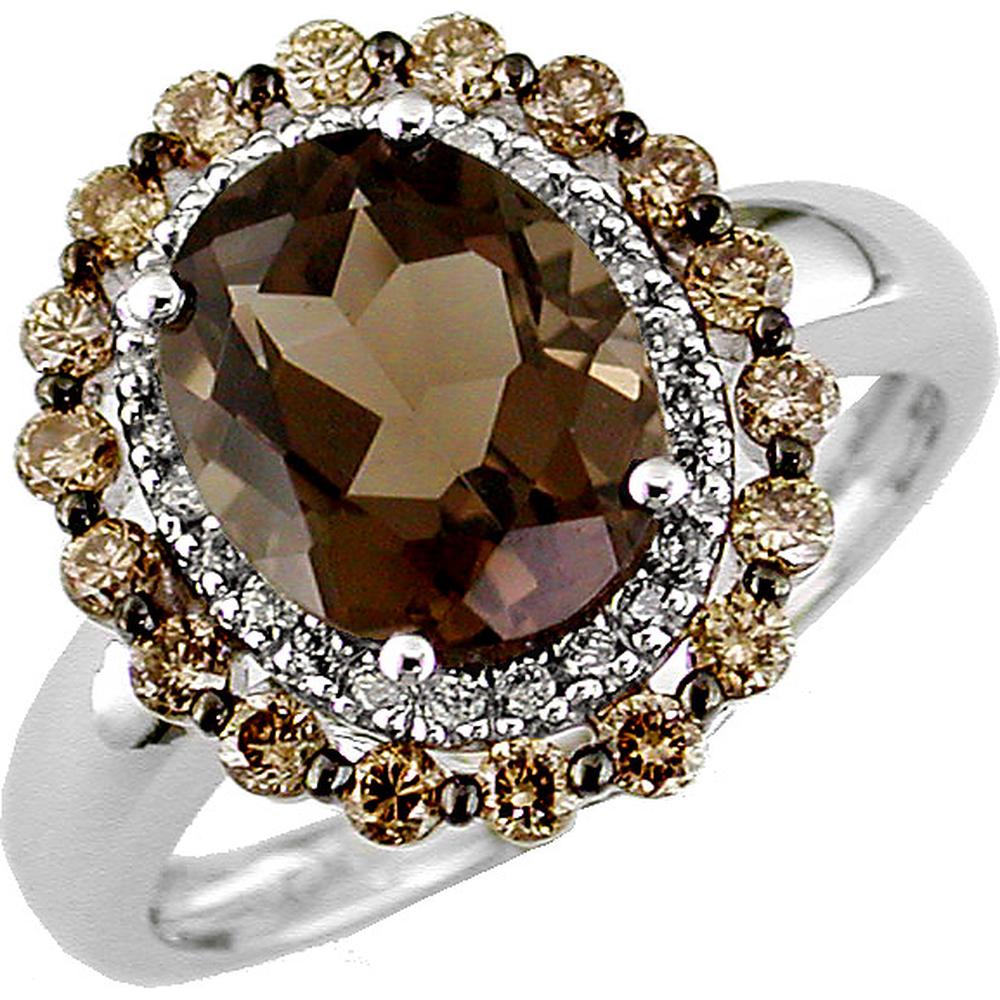 Luxurious 14K White Gold 2.75 Carat Smoky Quartz & 0.50 Carat Diamond Ring