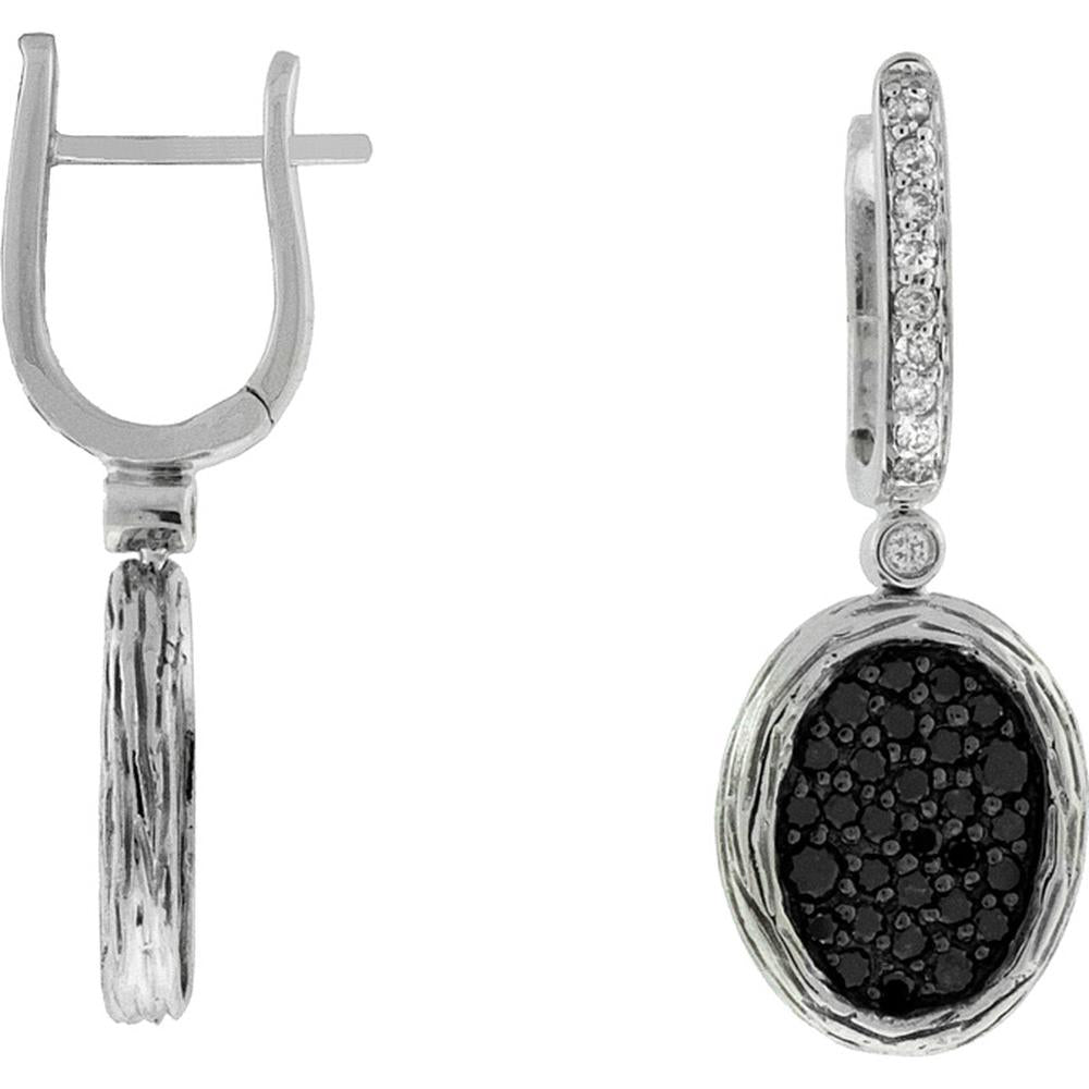 Luxurious 14K White Gold Black Diamond & Diamond Earrings - Exquisite Sophistication