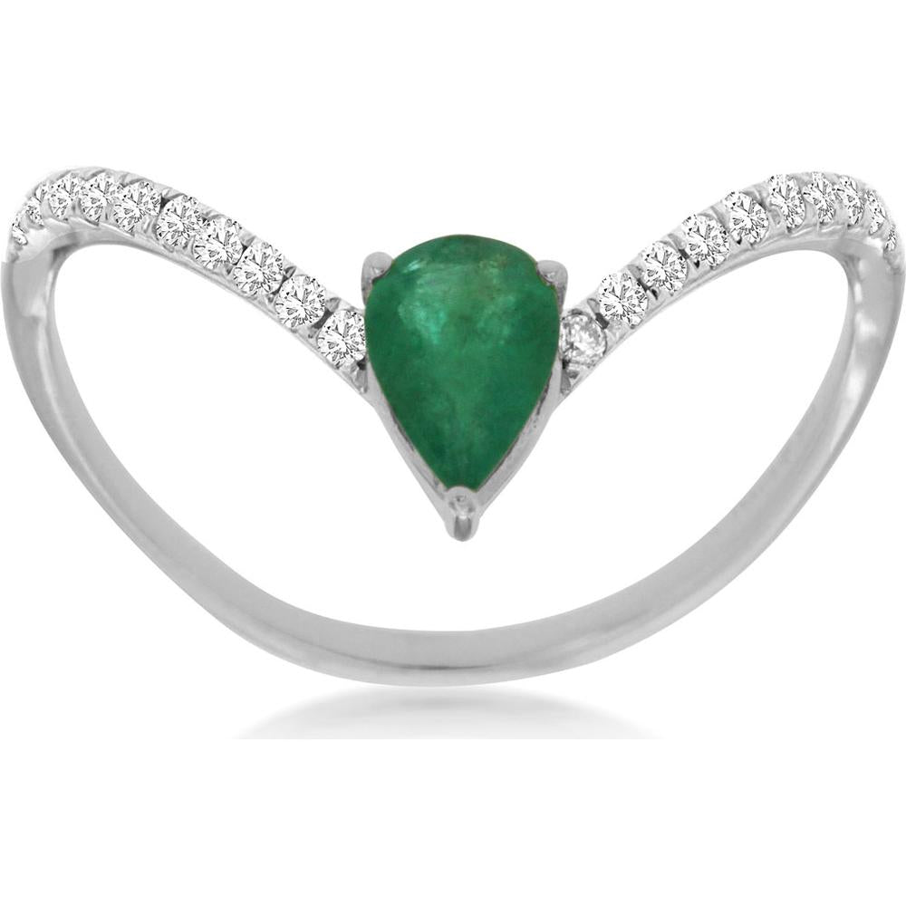 Luxurious 14K White Gold Emerald and Diamond Ring