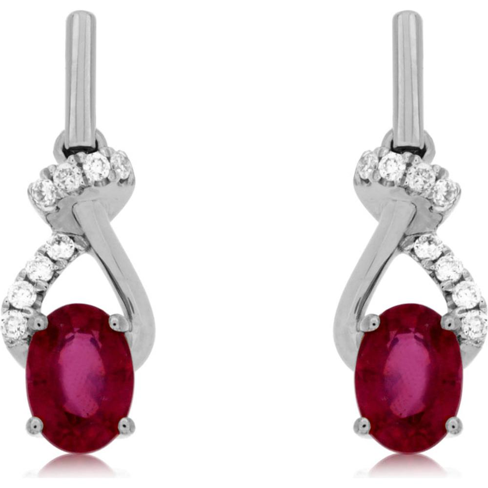 Luxurious 14K White Gold Ruby and Diamond Halo Earrings - 1.10 Carat Ruby, 0.10 Carat Diamonds