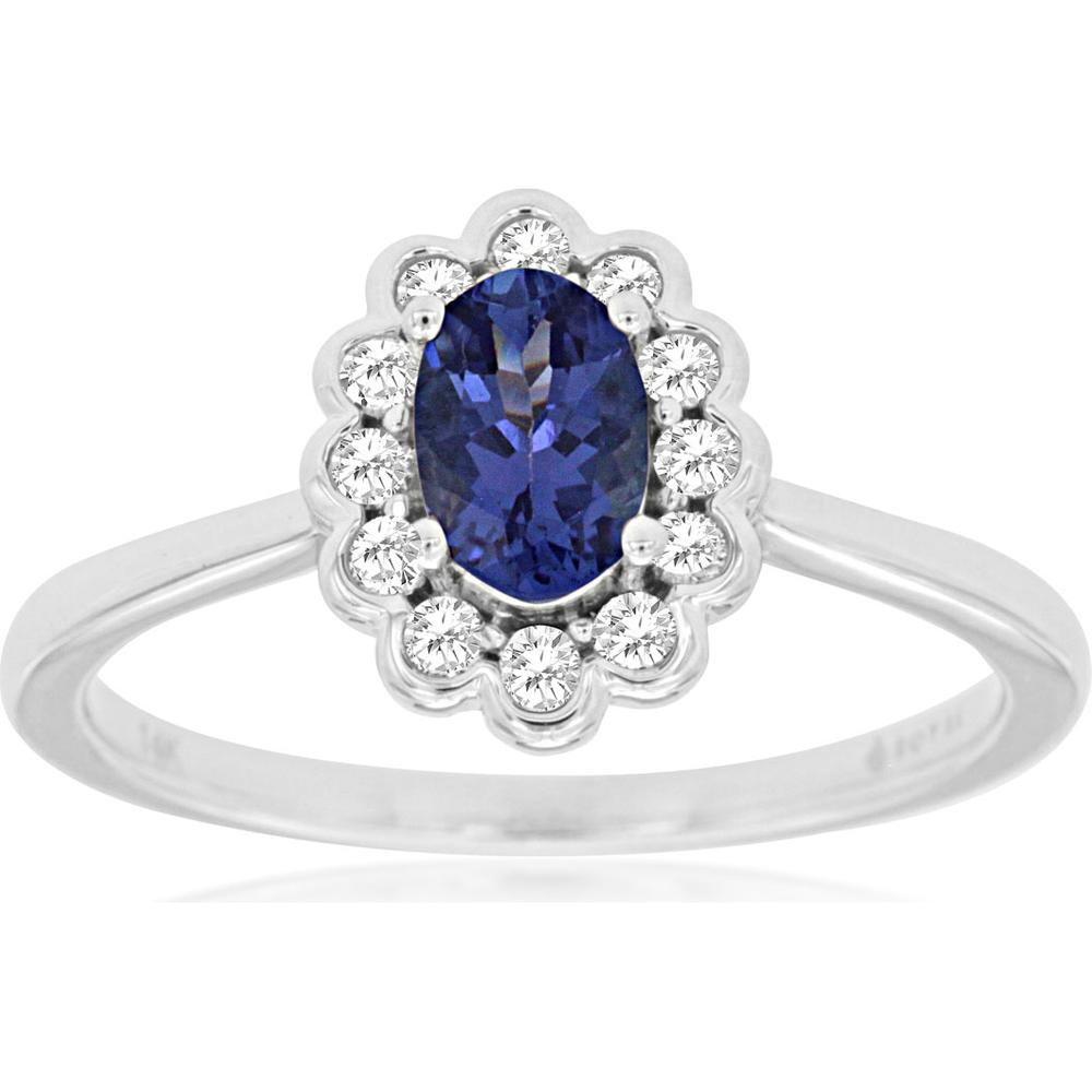 Luxurious 14K White Gold Tanzanite and Diamond Oval Ring