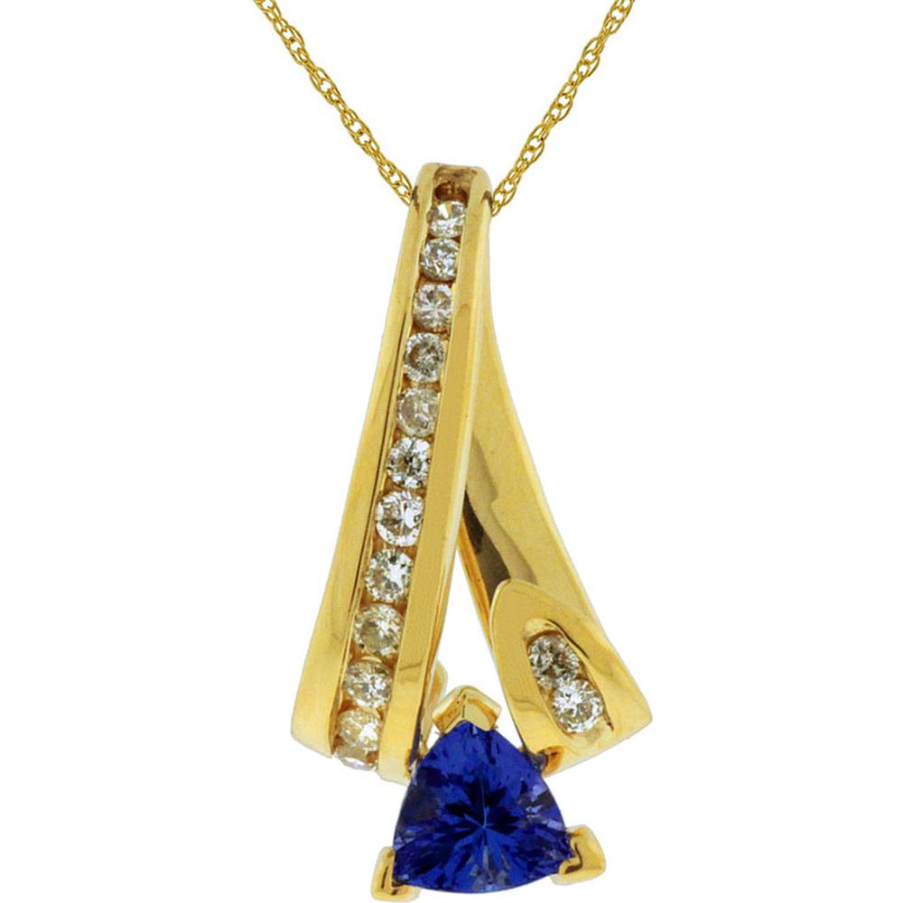 Luxurious 14K Yellow Gold 0.48 Carat Tanzanite & 0.25 Carat Diamond Pendant