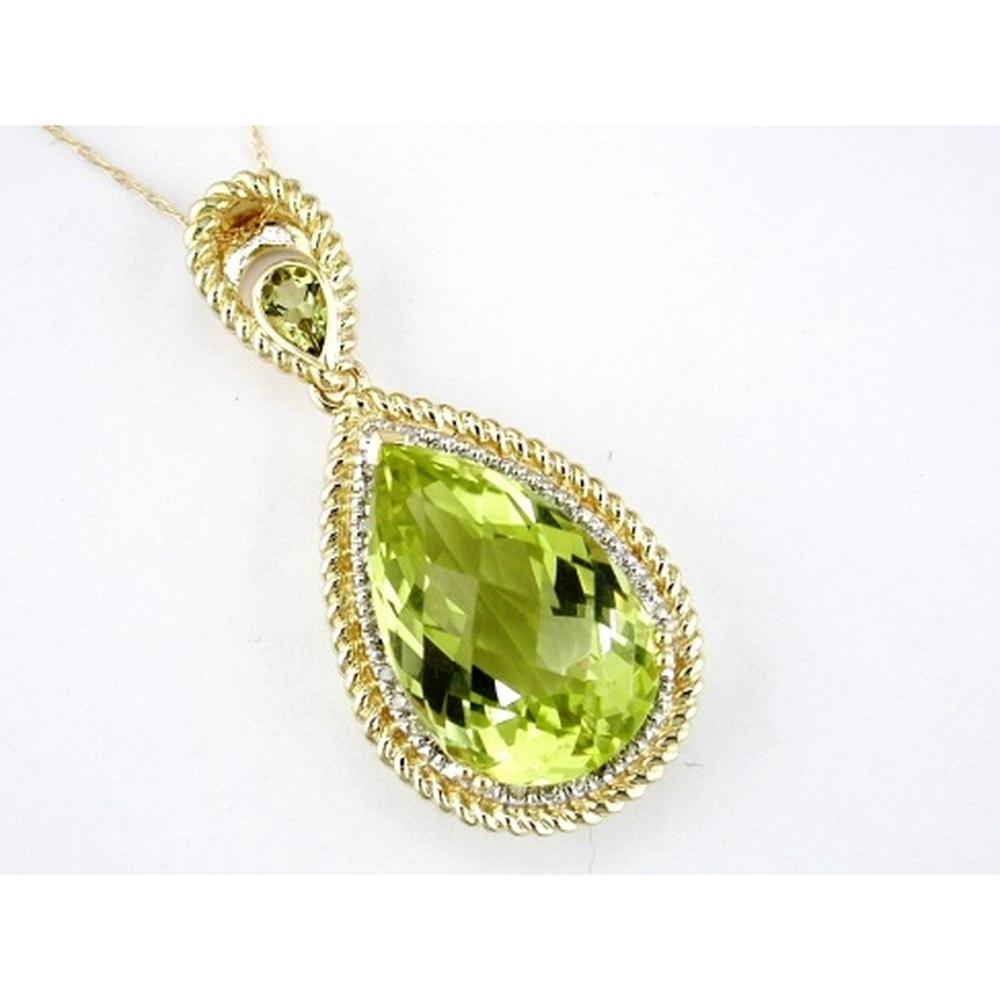 Luxurious 14K Yellow Gold 14.00 Carat Lemon Quartz & 0.16 Carat Diamond Pendant