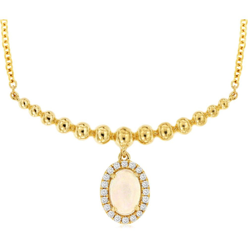 Luxurious 14K Yellow Gold Opal & Diamond Necklace - Timeless Elegance