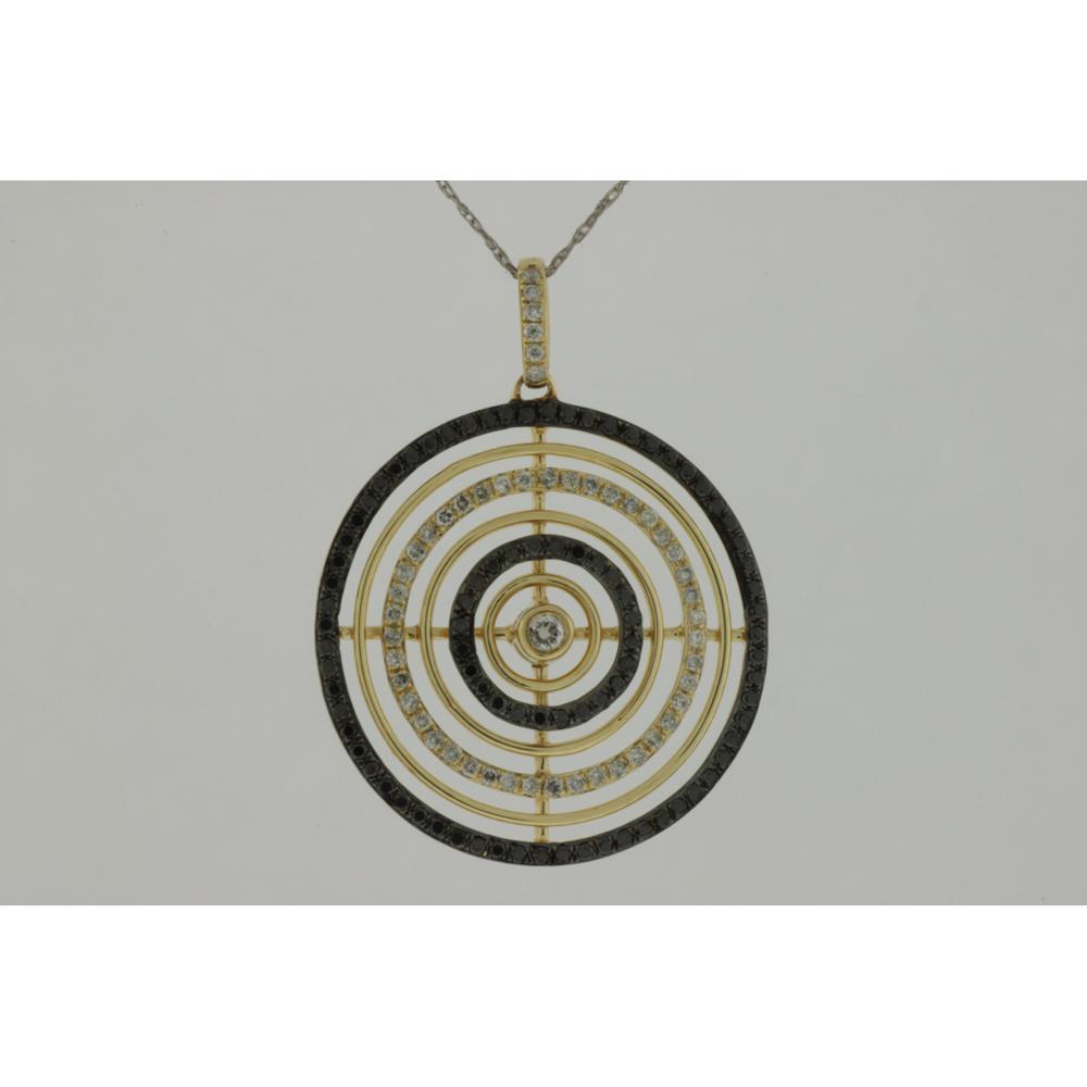 Luxurious 14K Yellow Gold Pendant with Black and White Diamond Halo