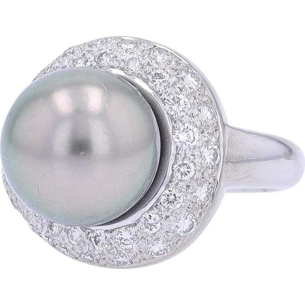 Luxurious 18K White Gold 10MM Tahitian Pearl and Diamond Ring