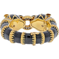 Luxurious David Webb Black Enamel Double Lion Bracelet