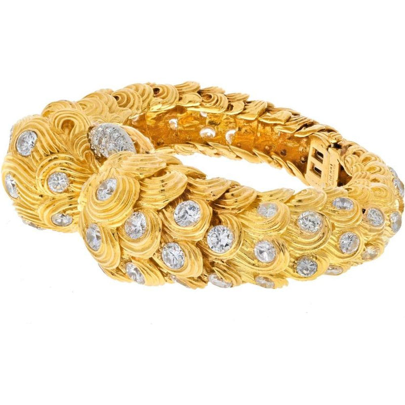 Luxurious David Webb Diamond Scroll Bracelet with Platinum & 18K Yellow Gold