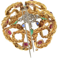 Luxurious David Webb Multigem Brooch with Emeralds, Rubies, and Diamonds - Platinum & 18K Yellow Gold