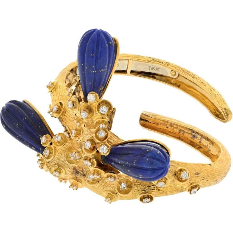 Luxurious David Webb Vintage Lapis Lazuli and Diamond Cuff Bracelet