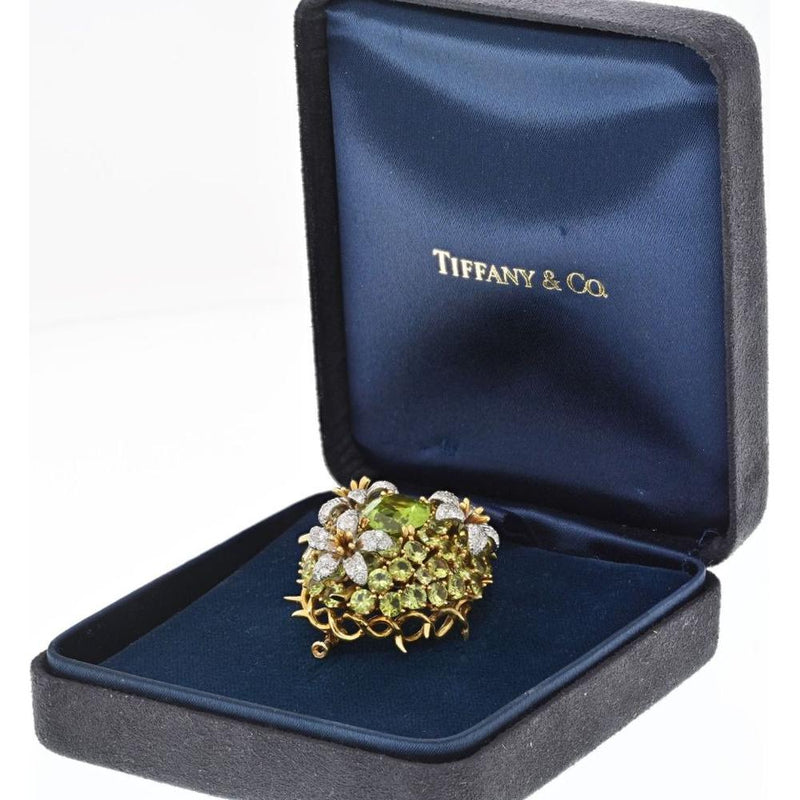 Luxurious Tiffany & Co. Oval Peridot and Diamond Brooch