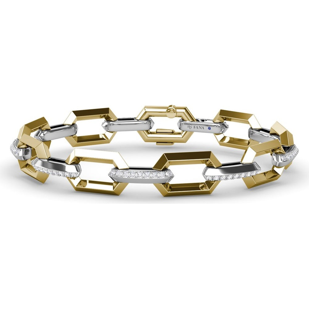 Lynq Bracelet with Interlocking Hexagonal Links and Pavé Diamond Connectors by Fana - 1.09 Carat Total Diamond Weight