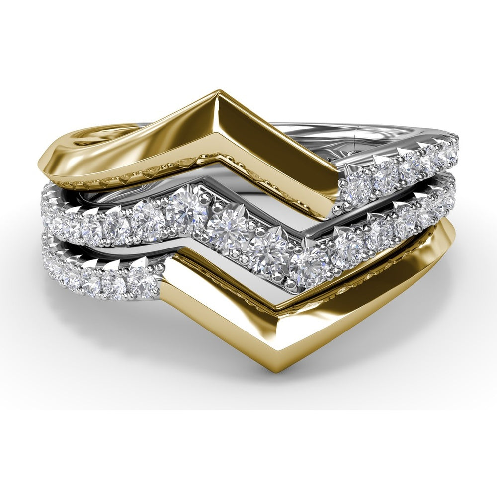 Lynq Chevron Diamond Band with Pavé Set Round Diamonds by Fana - 0.73 Carat Total Diamond Weight