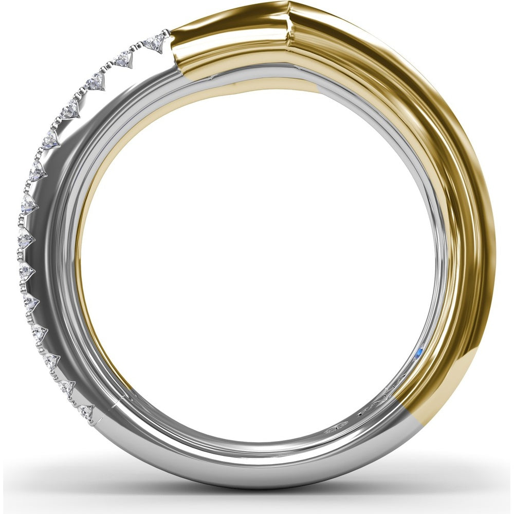 Lynq Chevron Diamond Band with Pavé Set Round Diamonds by Fana - 0.73 Carat Total Diamond Weight