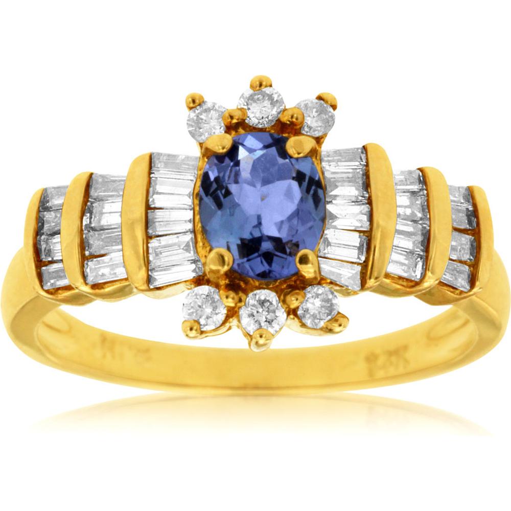 Magnificent 14K Yellow Gold 0.80 Carat Tanzanite & 45B+15 PT Diamond Ring