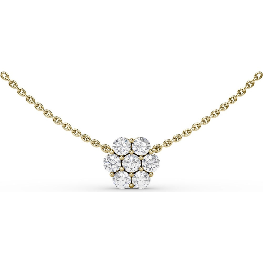 Magnolia Cluster Necklace with Prong Set Round Diamonds by Fana - 0.84 Carat Total Diamond Weight