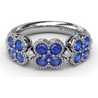 Magnolia Cluster Ring with Milgrain Round Sapphires and Diamond Accents by Fana - 1.24 Carat Total Sapphire Weight