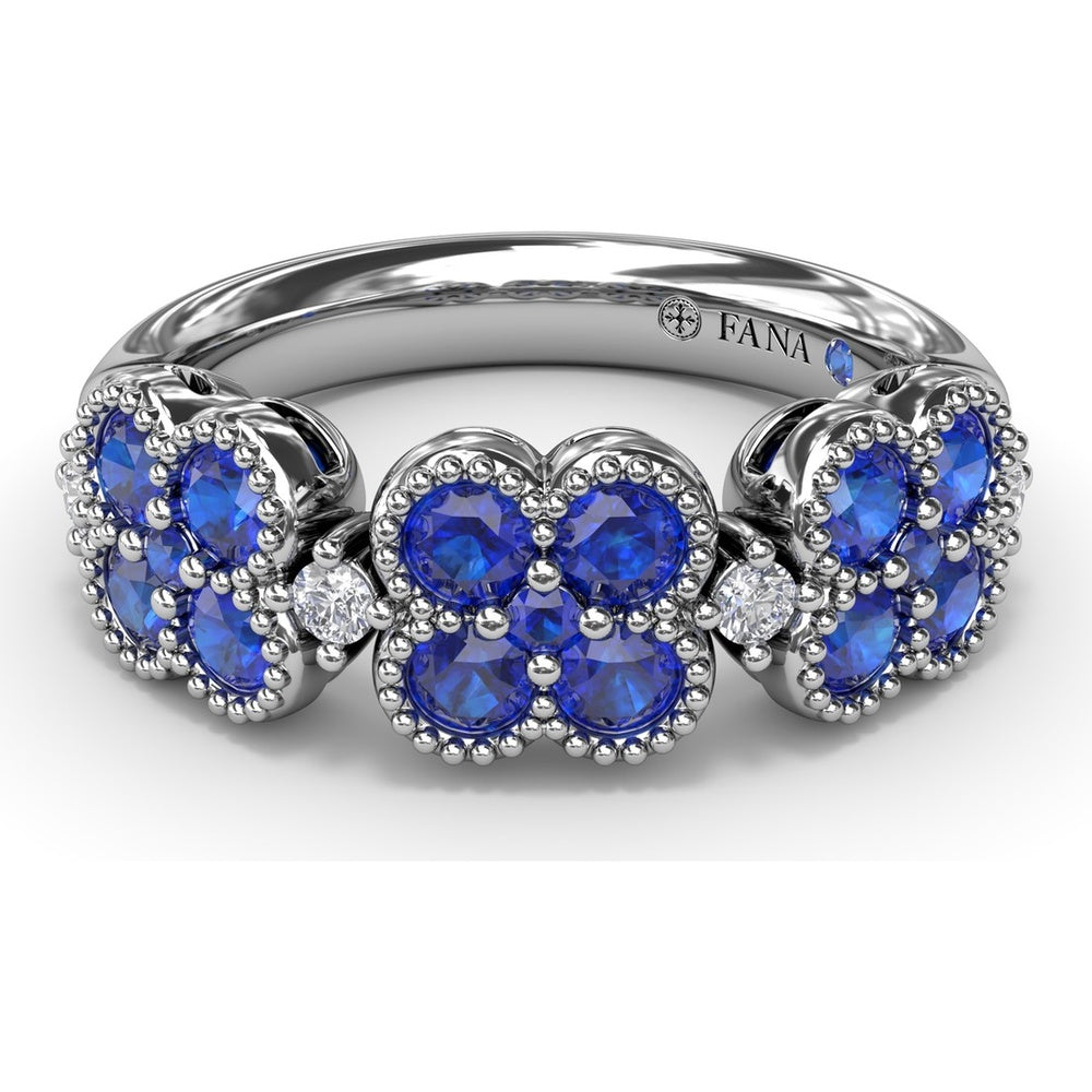 Magnolia Cluster Ring with Milgrain Round Sapphires and Diamond Accents by Fana - 1.24 Carat Total Sapphire Weight