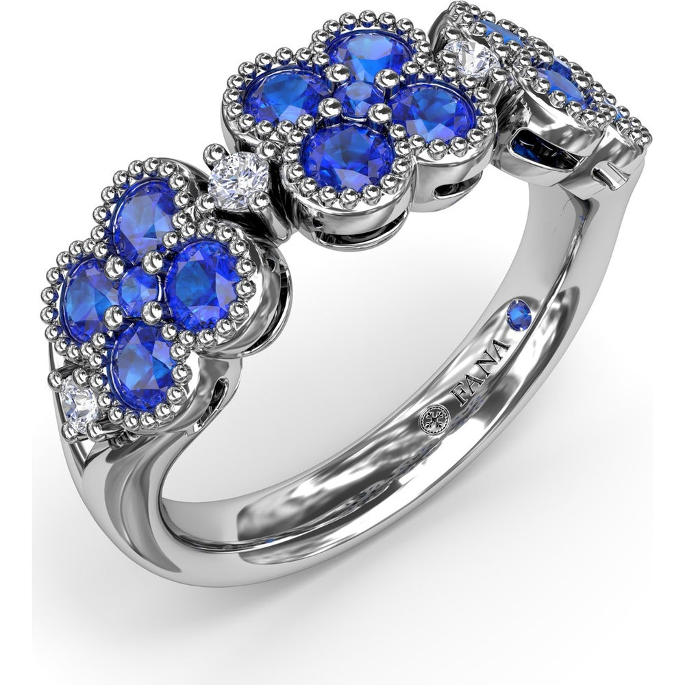 Magnolia Cluster Ring with Milgrain Round Sapphires and Diamond Accents by Fana - 1.24 Carat Total Sapphire Weight