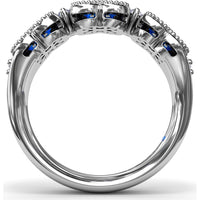 Magnolia Cluster Ring with Milgrain Round Sapphires and Diamond Accents by Fana - 1.24 Carat Total Sapphire Weight