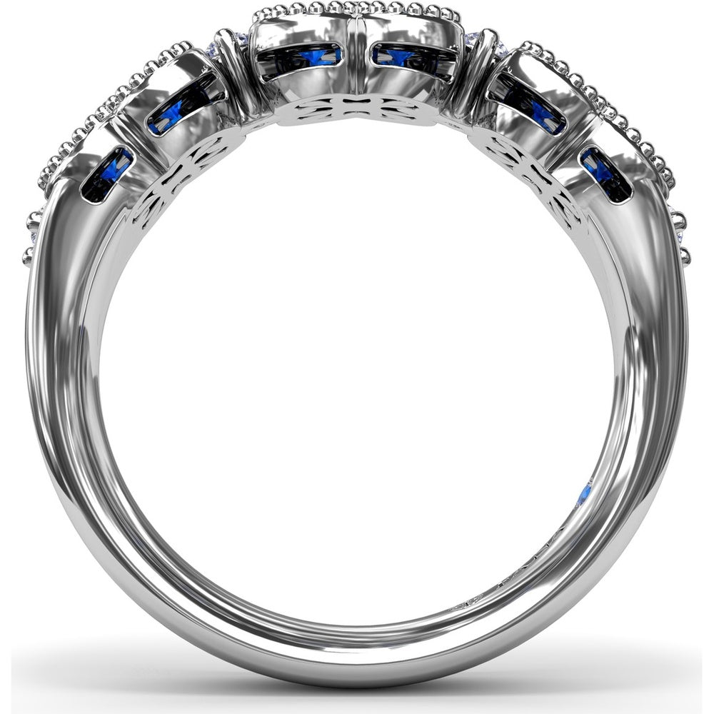 Magnolia Cluster Ring with Milgrain Round Sapphires and Diamond Accents by Fana - 1.24 Carat Total Sapphire Weight