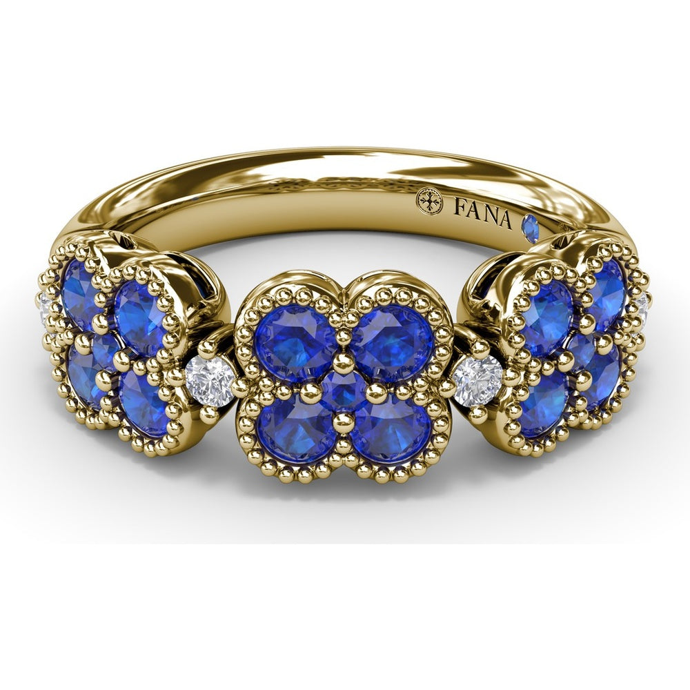 Magnolia Cluster Ring with Milgrain Round Sapphires and Diamond Accents by Fana - 1.24 Carat Total Sapphire Weight