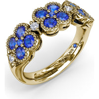 Magnolia Cluster Ring with Milgrain Round Sapphires and Diamond Accents by Fana - 1.24 Carat Total Sapphire Weight