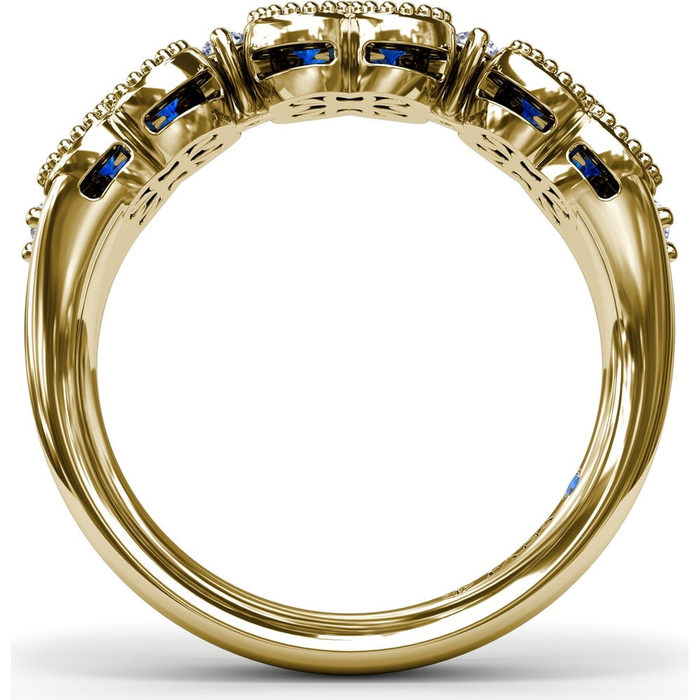 Magnolia Cluster Ring with Milgrain Round Sapphires and Diamond Accents by Fana - 1.24 Carat Total Sapphire Weight