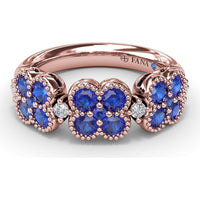 Magnolia Cluster Ring with Milgrain Round Sapphires and Diamond Accents by Fana - 1.24 Carat Total Sapphire Weight