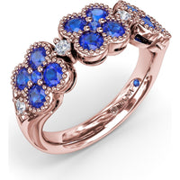 Magnolia Cluster Ring with Milgrain Round Sapphires and Diamond Accents by Fana - 1.24 Carat Total Sapphire Weight
